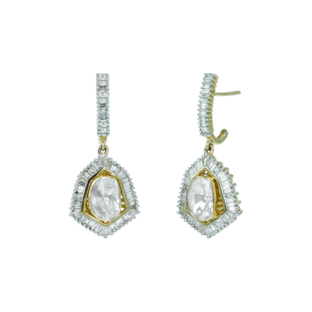 Dangling Polki Earrings with Baguette Halo